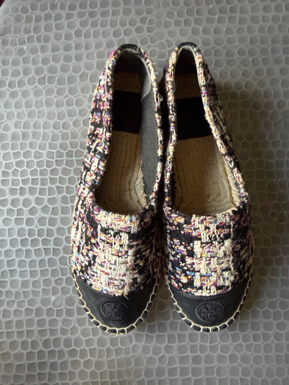 Tweed Espadrille Slip-Ons in Multicolor